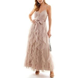 Pear Culture long ruffled taupe dress size 0